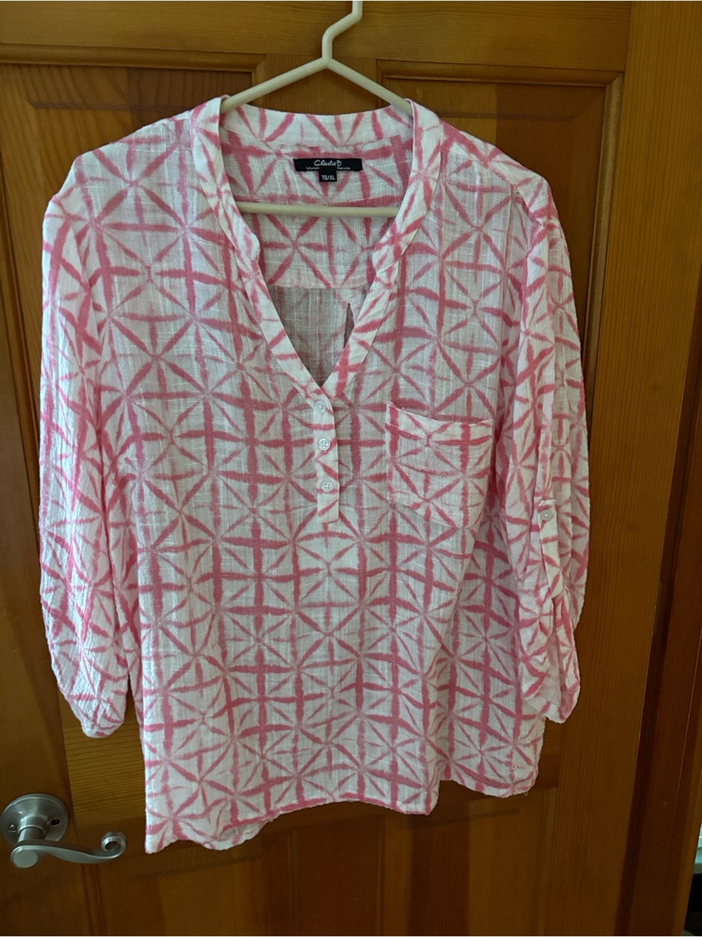 CHARLIE B White Tunic with Pink Geometric Print